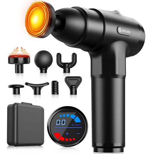 AERLANG Pistola de Masaje Muscular con Calor – Masajeador Muscular Profundo con 20 Velocidades, 7 Cabezales y Pantalla LED, Masajeador Cervical y Espalda – Regalo para Hombre, Mujer, Papá y Mamá – para oposiciones – Material de estudio – OpoMarket
