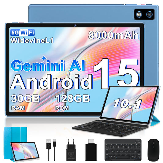 BIEGEDY 2026 último Tablet 10 Pulgadas Android 15 con Gemini AI, 30GB RAM + 128GB ROM, Octa - Core 2.0GHZ, 8000mAh, GMS, Widevine L1, GPS, OTG,5G WiFi 6 & BT 5.0,Tablet Teclado y Raton - Azul – Ordenador personal para oposiciones – Material de estudio – OpoMarket