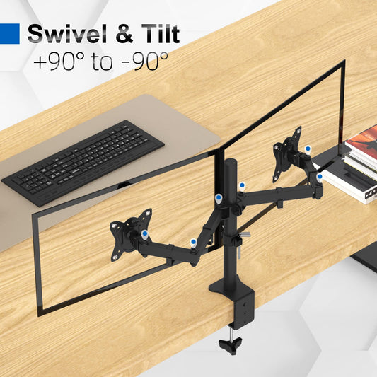 GRIFEMA GB2001 - 2 Soporte de Monitor Doble para Pantalla de Computadora de 13 - 32 Pulgadas, Altura Ajustable, VESA 75x75/100x100, Acero, Negro – para oposiciones – Material de estudio – OpoMarket