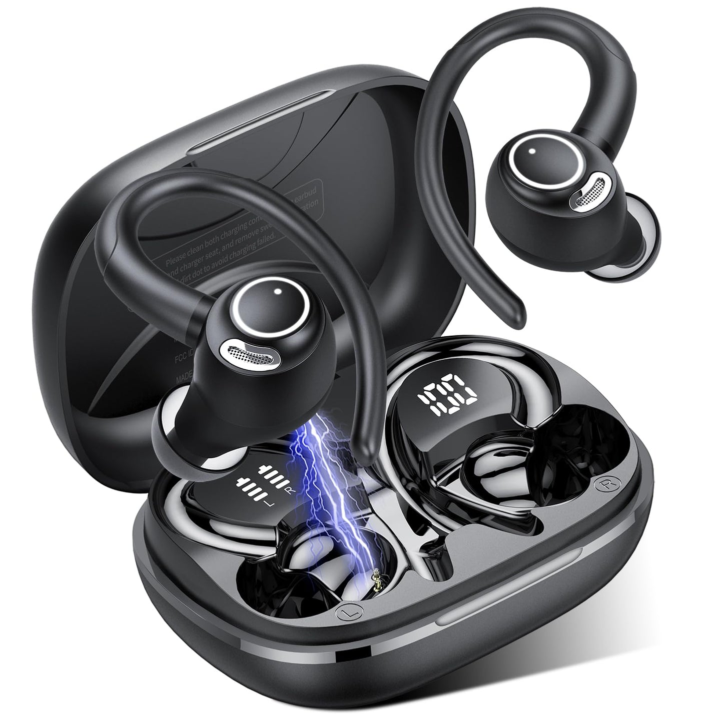 Jesebang Auriculares Inalámbricos Deportivos, Auriculares Bluetooth 5.3 con HD Micrófono, Sonido Premium, 40H de Reproducción, Pantalla LED, Cómodos de Llevar, Cascos Inalambricos con Gancho, Negro – Electrónica para oposiciones – Material de estudio – OpoMarket