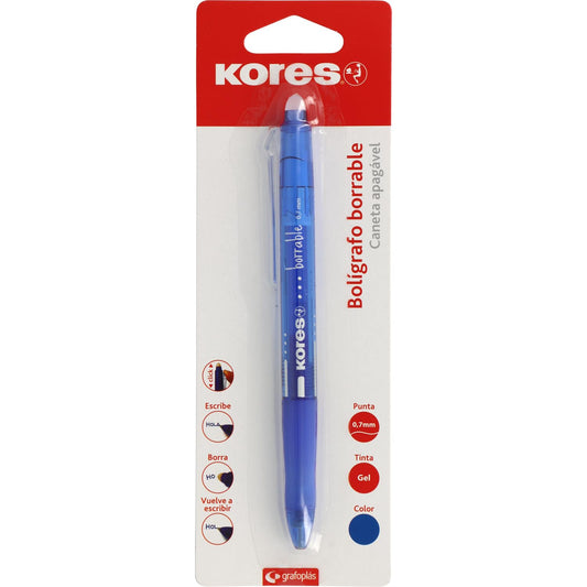 Kores - Bolígrafo Borrable Azul BG5, Tinta Gel, Punta 0,7mm, Retráctil, Grip Ergonómico, No Mancha, No Daña Papel, No Deja Restos de Goma, Perfecto Material Escolar y de Oficina – para oposiciones – Material de estudio – OpoMarket