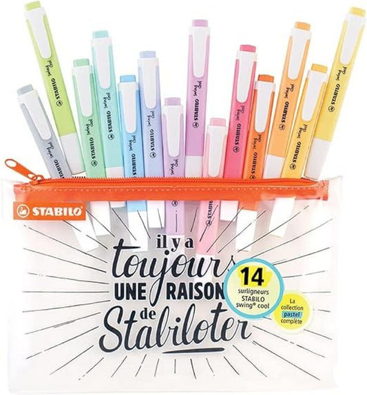 Marcador STABILO swing cool - Estuche con cremallera con 14 colores pastel – para oposiciones – Material de estudio – OpoMarket