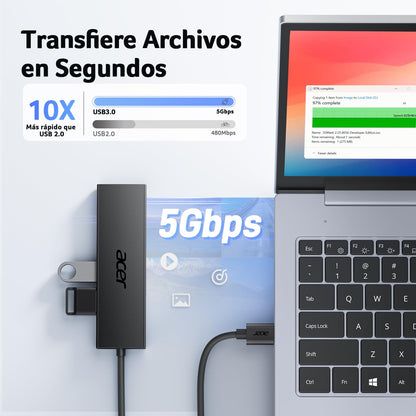 acer HUB USB 3.0, Ultradelgado Multipuerto Adaptador USB 3.0 de 4 puertos para PC, Portátil, Teclado, Mouse, Disco Duro, MacBook Pro/Air, 60 cm – para oposiciones – Material de estudio – OpoMarket