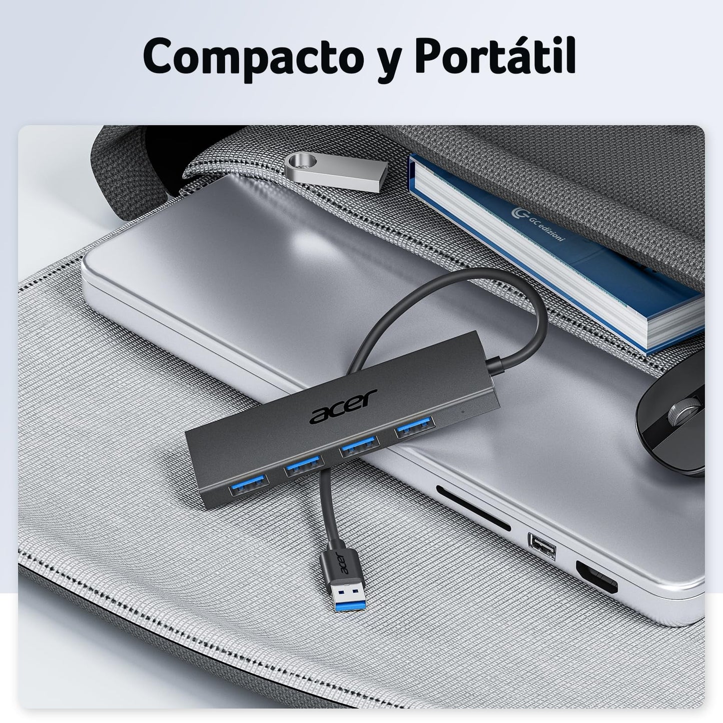 acer HUB USB 3.0, Ultradelgado Multipuerto Adaptador USB 3.0 de 4 puertos para PC, Portátil, Teclado, Mouse, Disco Duro, MacBook Pro/Air, 60 cm – para oposiciones – Material de estudio – OpoMarket
