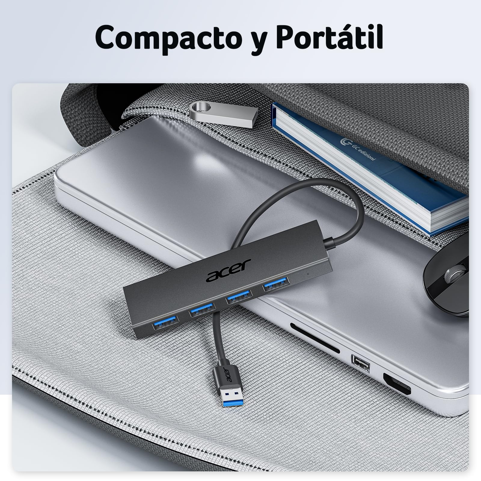 acer HUB USB 3.0, Ultradelgado Multipuerto Adaptador USB 3.0 de 4 puertos para PC, Portátil, Teclado, Mouse, Disco Duro, MacBook Pro/Air, 60 cm – para oposiciones – Material de estudio – OpoMarket