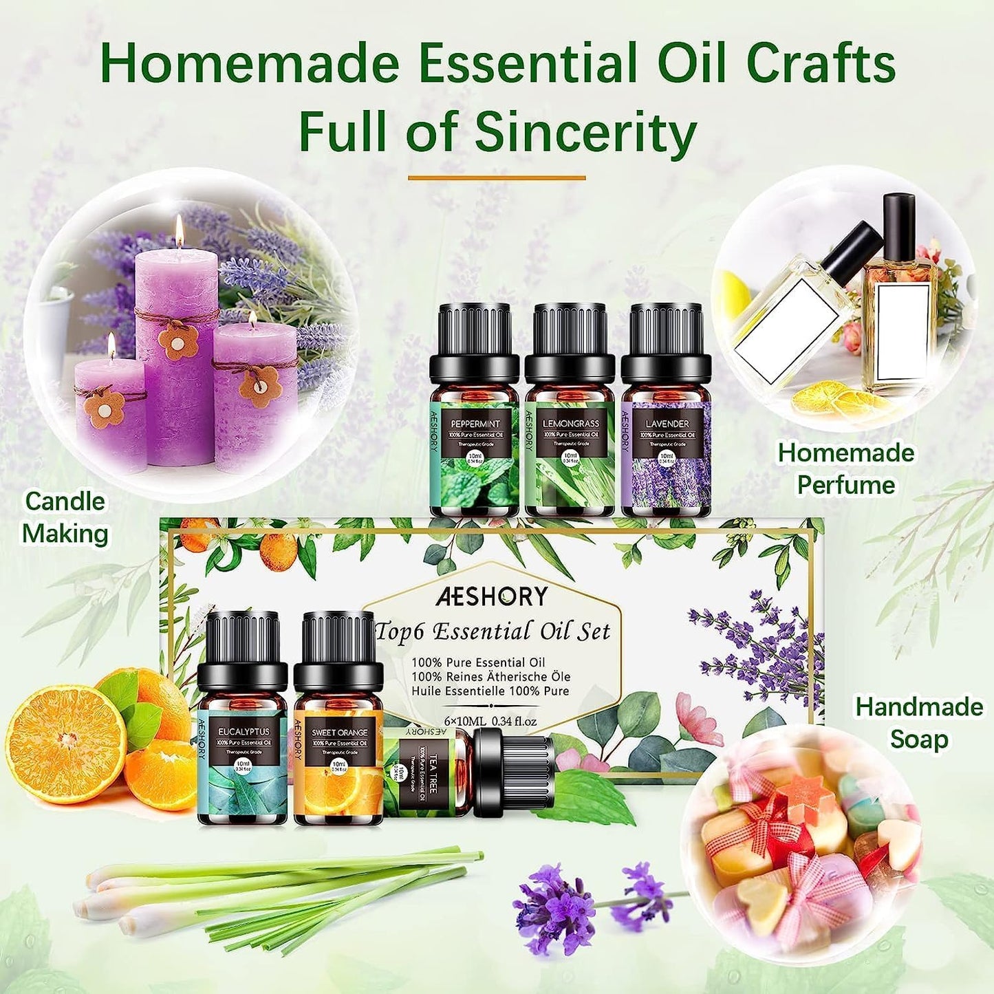 Aceites esenciales para humidificador AESHORY 6 aromas naturales