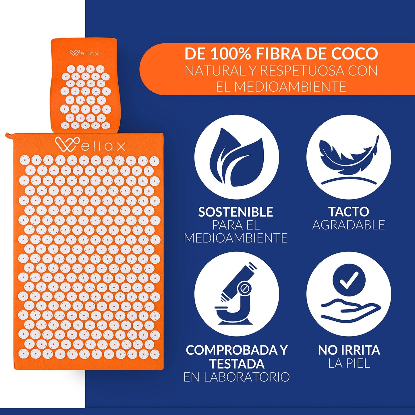 Alfombra de acupresión Wellax con cojín - alivia específicamente la tensión y promueve la circulación - alfombrilla de masaje en un conjunto que incluye un cojín de acupresión y una bolsa de – para oposiciones – Material de estudio – OpoMarket