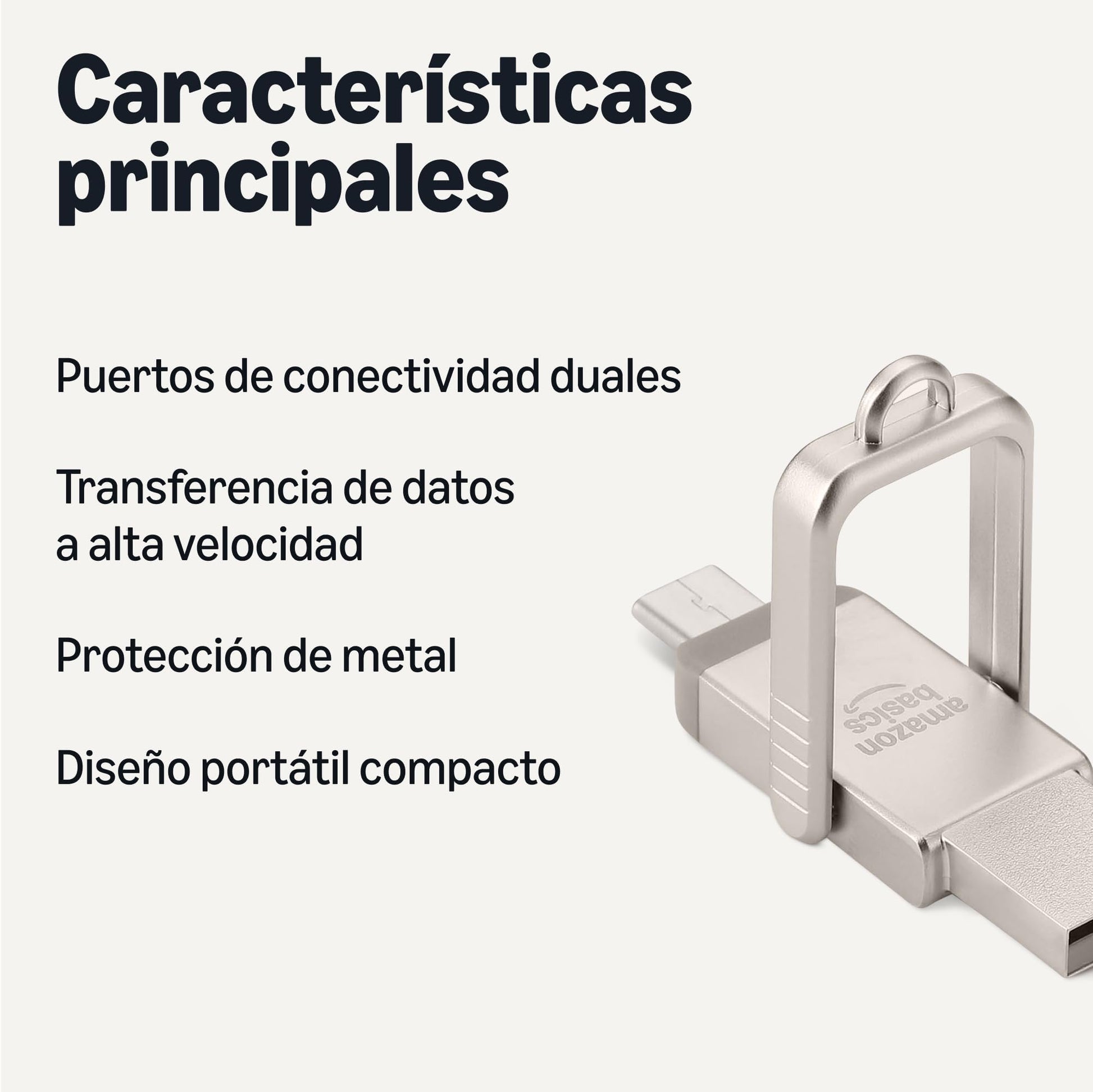 Amazon Basics Memoria USB, Memoria Portátil con Puertos USB C y USB A Duales, 128GB, Color Champán Plateado – para oposiciones – Material de estudio – OpoMarket