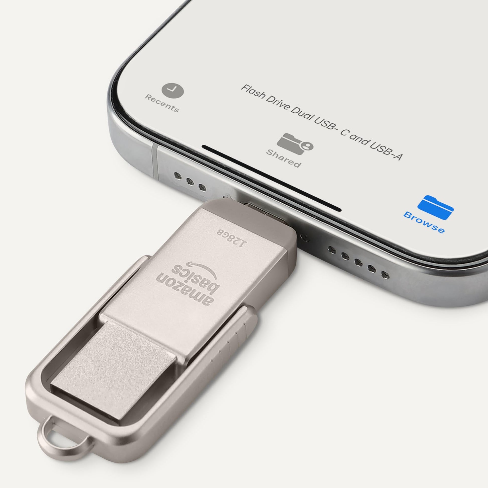 Amazon Basics Memoria USB, Memoria Portátil con Puertos USB C y USB A Duales, 128GB, Color Champán Plateado – para oposiciones – Material de estudio – OpoMarket