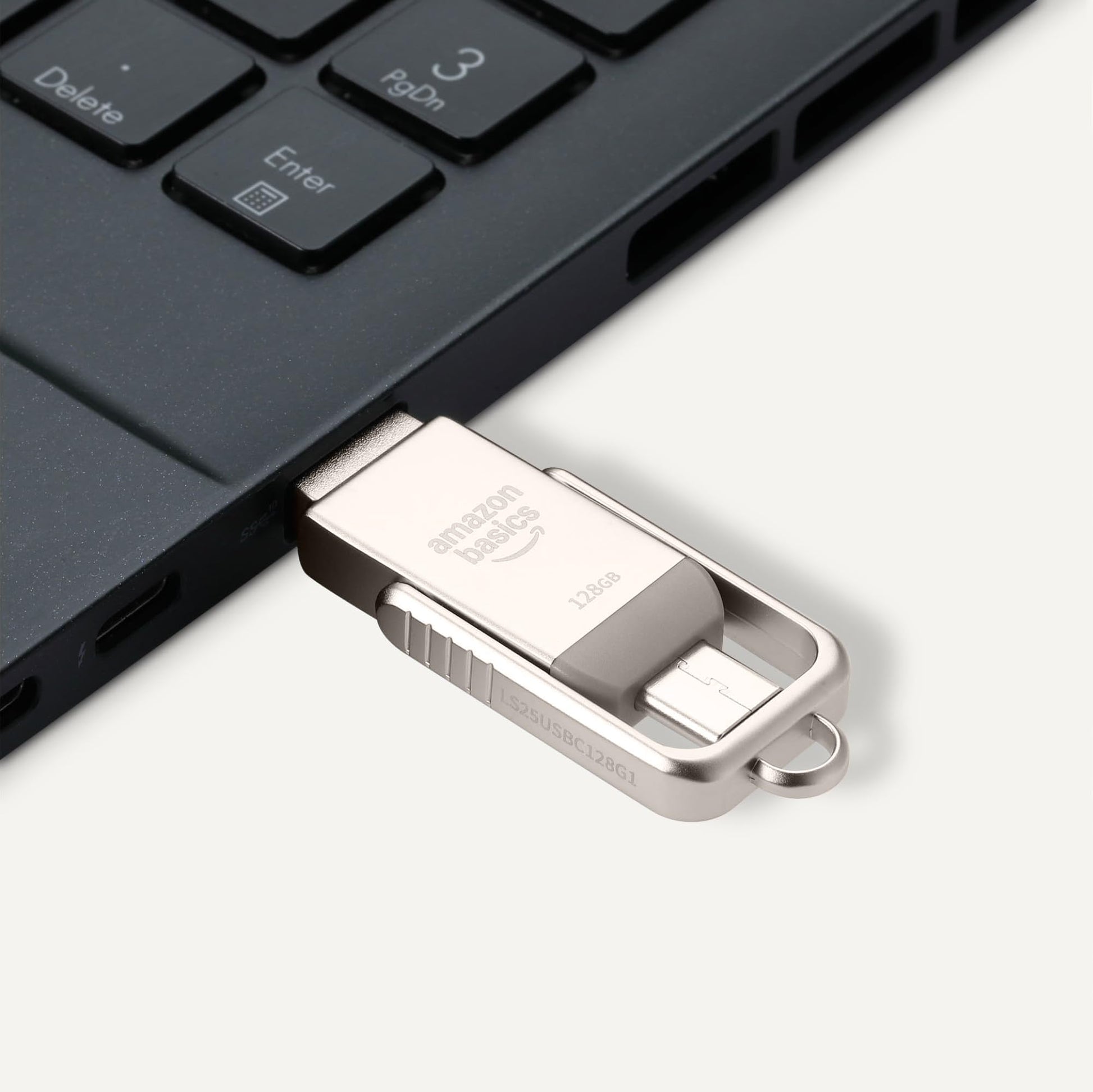 Amazon Basics Memoria USB, Memoria Portátil con Puertos USB C y USB A Duales, 128GB, Color Champán Plateado – para oposiciones – Material de estudio – OpoMarket