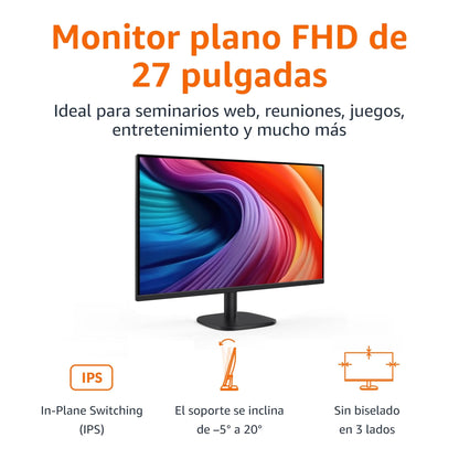 Amazon Basics Monitor de 27"/68.6 cm, FHD 1080p, MAX 100 Hz, Compatible con VESA, Altavoces Integrados, Negro – Ordenador personal para oposiciones – Material de estudio – OpoMarket