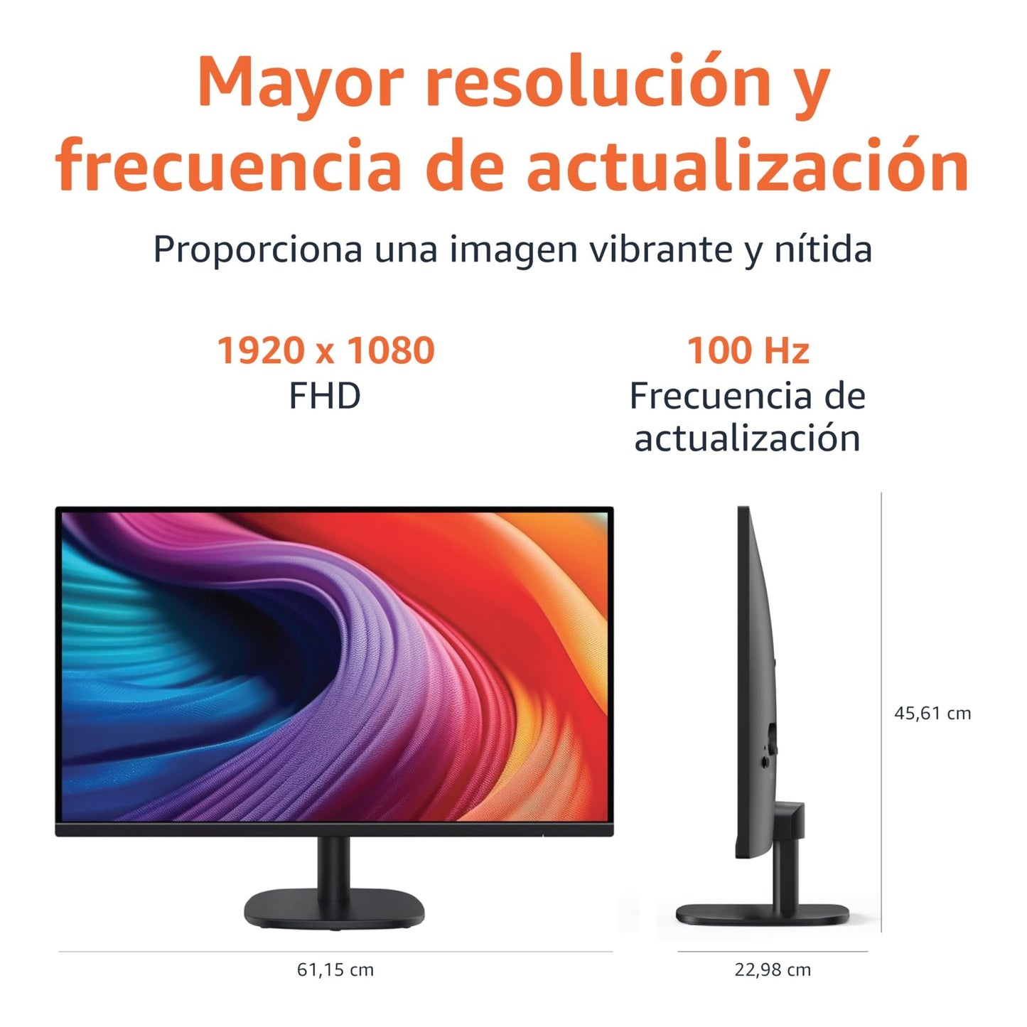 Amazon Basics Monitor de 27"/68.6 cm, FHD 1080p, MAX 100 Hz, Compatible con VESA, Altavoces Integrados, Negro – Ordenador personal para oposiciones – Material de estudio – OpoMarket