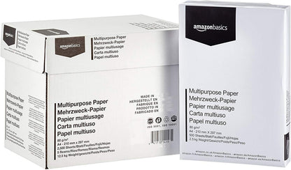 Amazon Basics Papel multiusos para impresora A4 80gsm, 2500 Unidad, 5 Paquetes de 500, Blanco – para oposiciones – Material de estudio – OpoMarket