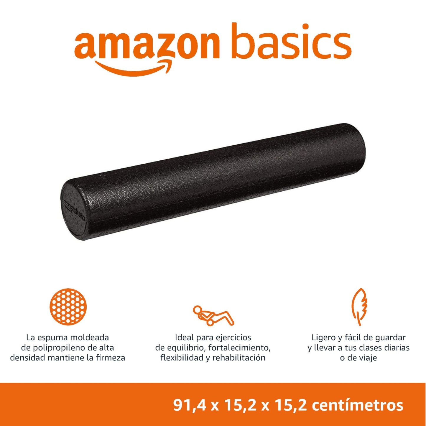 Amazon Basics Rodillo de espuma de alta densidad, Negro - 90 cm – para oposiciones – Material de estudio – OpoMarket