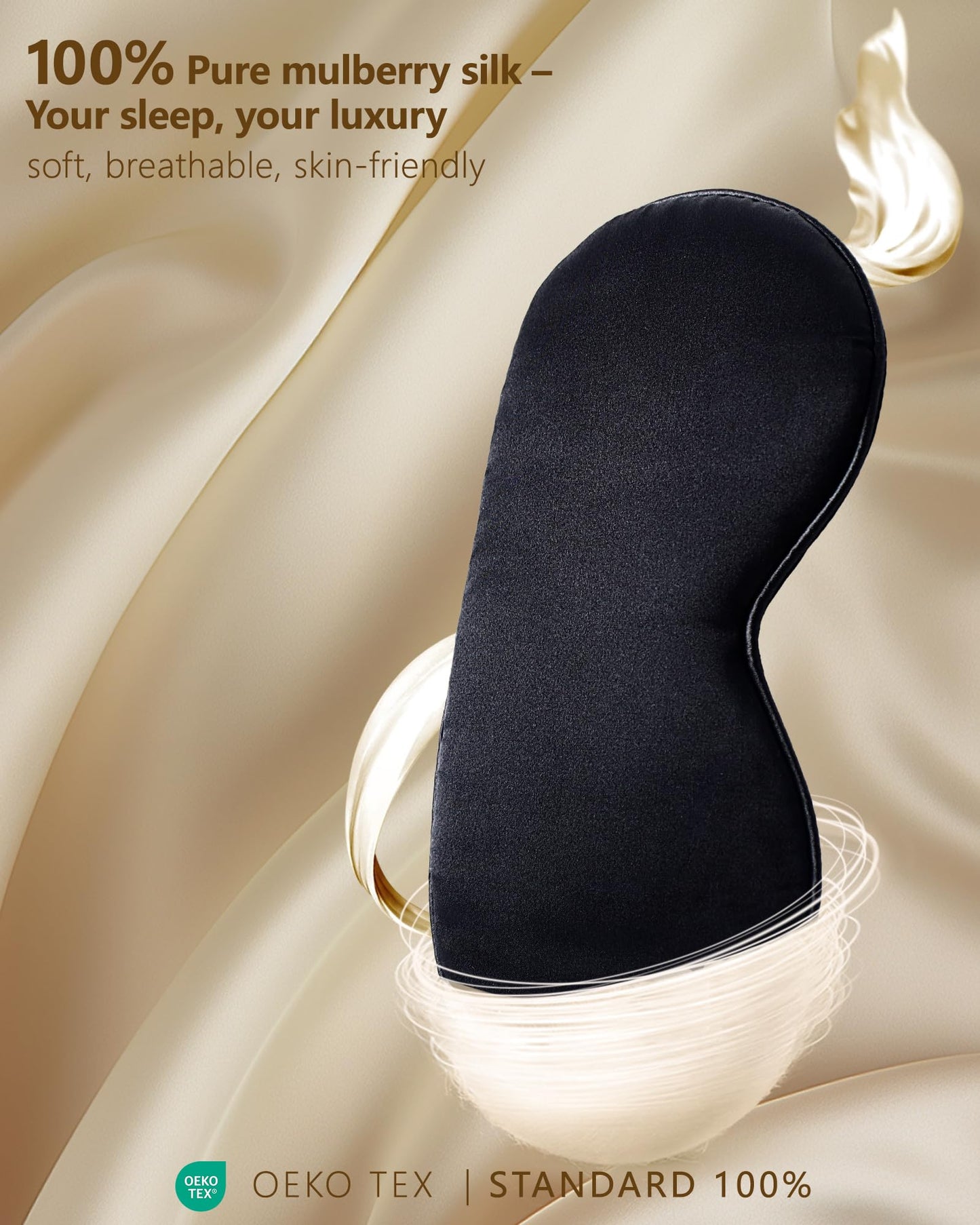 Aosun Antifaz para dormir de seda, antialérgico, de seda de morera 100% pura, antialérgica, con diadema ajustable, adecuado para hombres y mujeres (negro) – para oposiciones – Material de estudio – OpoMarket