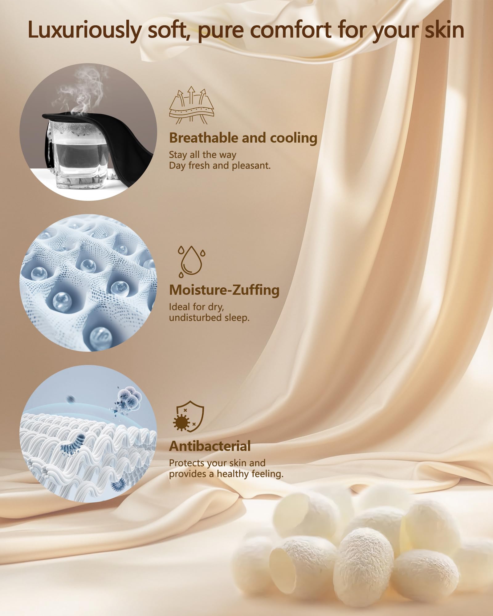 Aosun Antifaz para dormir de seda, antialérgico, de seda de morera 100% pura, antialérgica, con diadema ajustable, adecuado para hombres y mujeres (negro) – para oposiciones – Material de estudio – OpoMarket