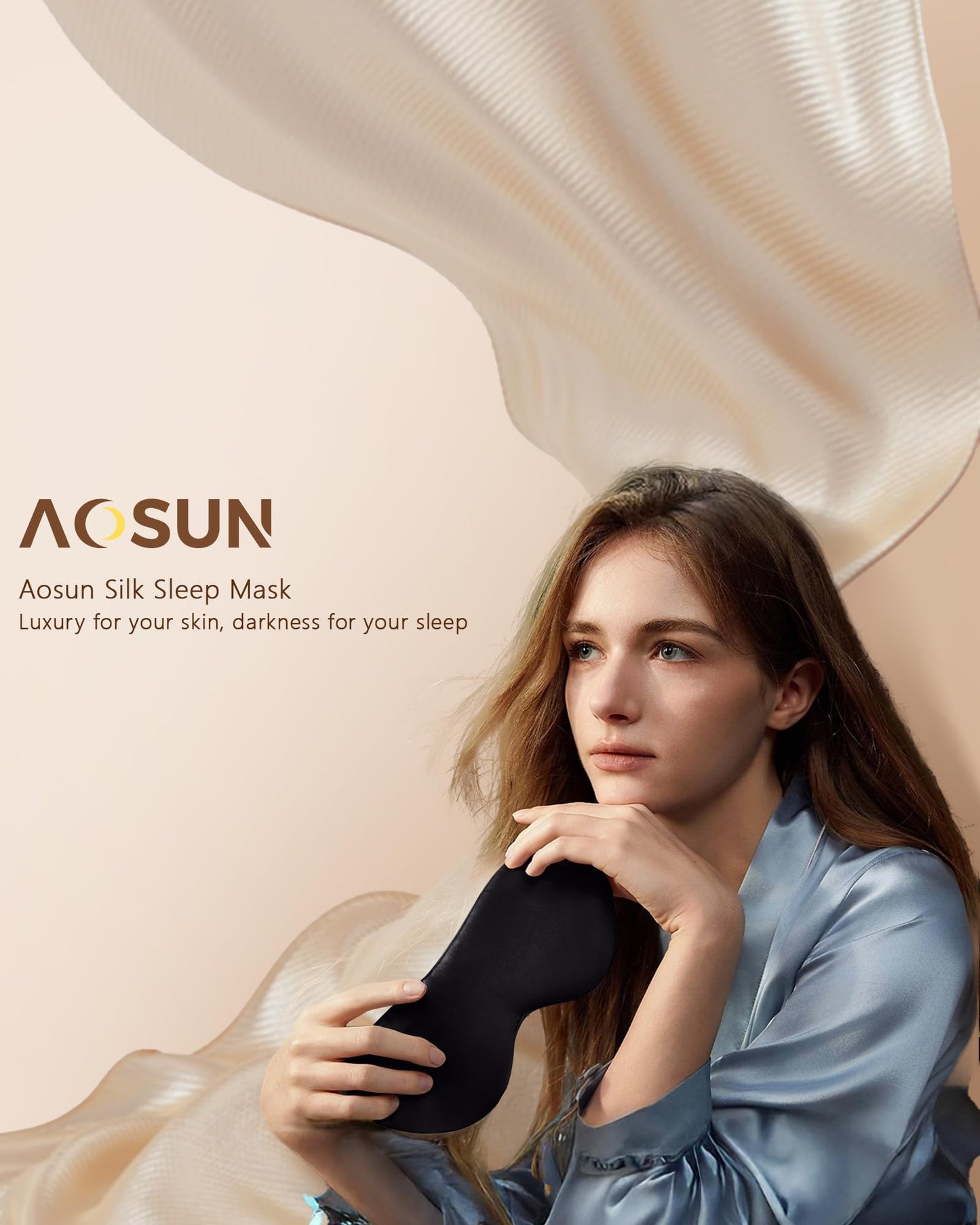 Aosun Antifaz para dormir de seda, antialérgico, de seda de morera 100% pura, antialérgica, con diadema ajustable, adecuado para hombres y mujeres (negro) – para oposiciones – Material de estudio – OpoMarket