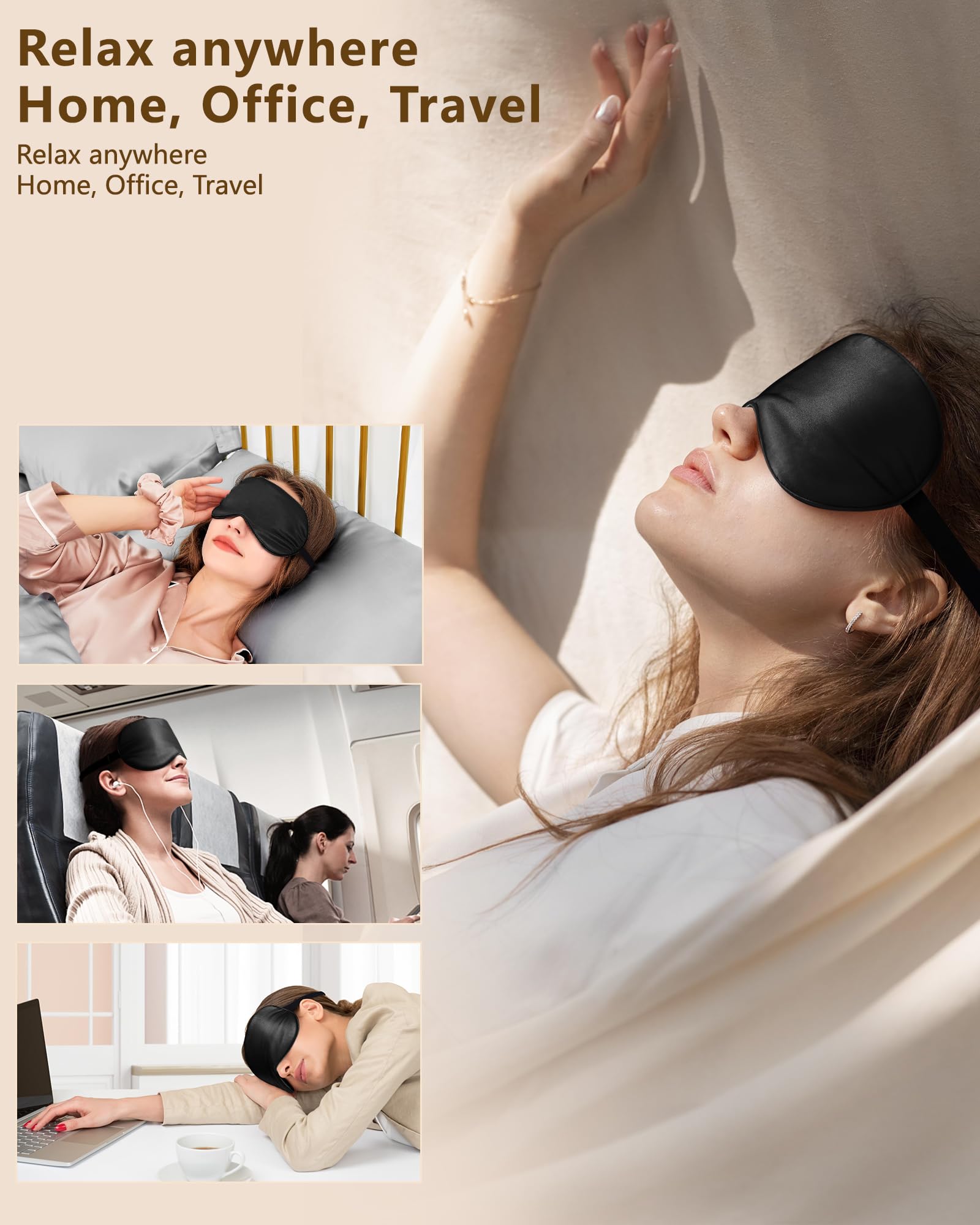 Aosun Antifaz para dormir de seda, antialérgico, de seda de morera 100% pura, antialérgica, con diadema ajustable, adecuado para hombres y mujeres (negro) – para oposiciones – Material de estudio – OpoMarket