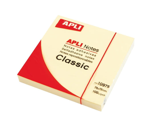 APLI 10975 - Notas adhesivas, Color Amarillo, 75 x 75 mm, pack de 100 – para oposiciones – Material de estudio – OpoMarket