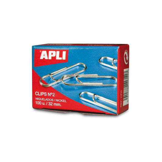 APLI 11711 - Clips niquelados nº2 32 mm 100 u. – para oposiciones – Material de estudio – OpoMarket