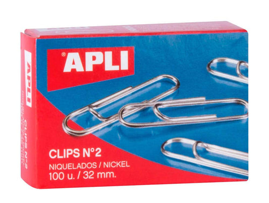 APLI 11711 - Clips niquelados nº2 32 mm 100 u. – para oposiciones – Material de estudio – OpoMarket