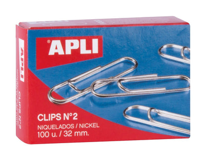 APLI 11711 - Clips niquelados nº2 32 mm 100 u. – para oposiciones – Material de estudio – OpoMarket