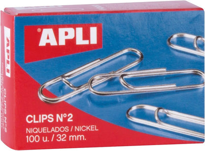 APLI 11711 - Clips niquelados nº2 32 mm 100 u. – para oposiciones – Material de estudio – OpoMarket