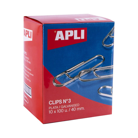 APLI 18992 - Pack de clips galvanizados nº3 40 mm - 1000 u. – para oposiciones – Material de estudio – OpoMarket