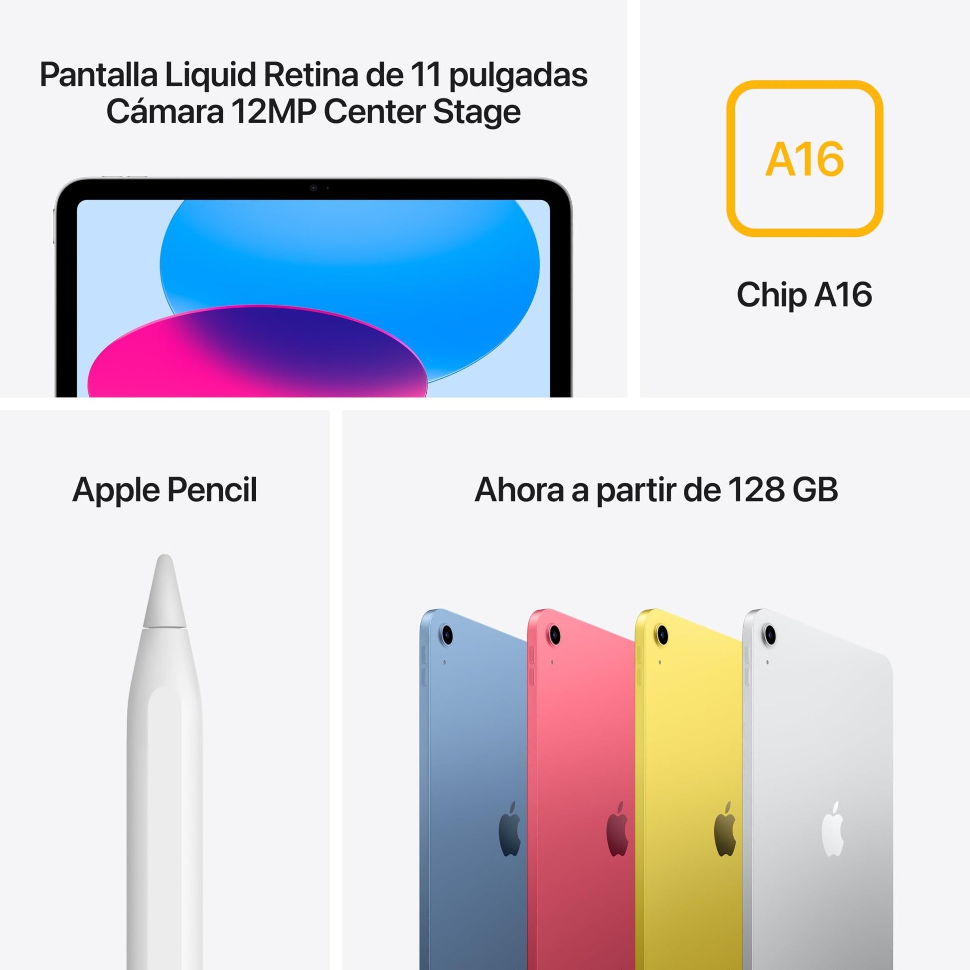 Apple iPad de 11 Pulgadas: Chip A16, Modelo de 11 Pulgadas, Pantalla Liquid Retina, 128 GB, Wi Fi 6, cámaras Frontal y Trasera de 12 Mpx, Touch ID, autonomía para un día Entero – Plata – para oposiciones – Material de estudio – OpoMarket