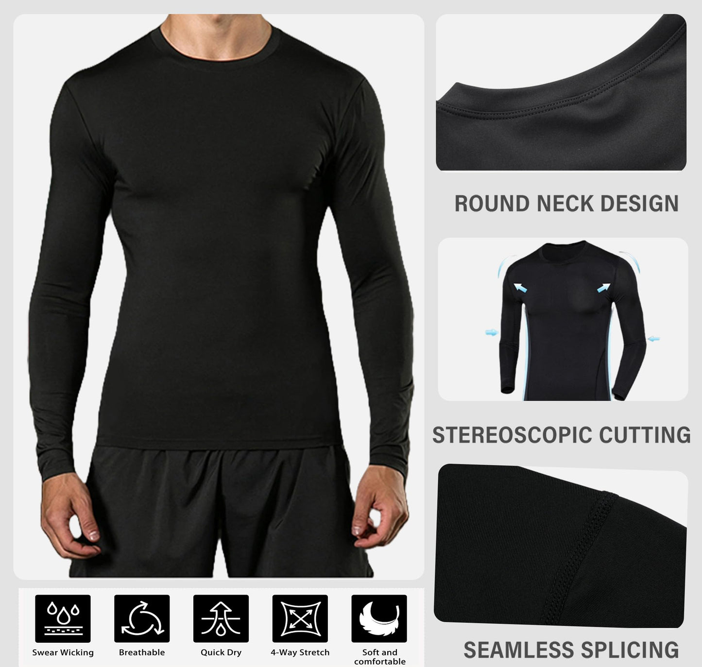 ATRACTIVOLL Camiseta Deportiva de Manga Larga para Hombre de Compresión, Fitness de Manga Larga Secado Rápido Hombre Camiseta Termica de Entrenamiento Base Layers – Ropa para oposiciones – Material de estudio – OpoMarket