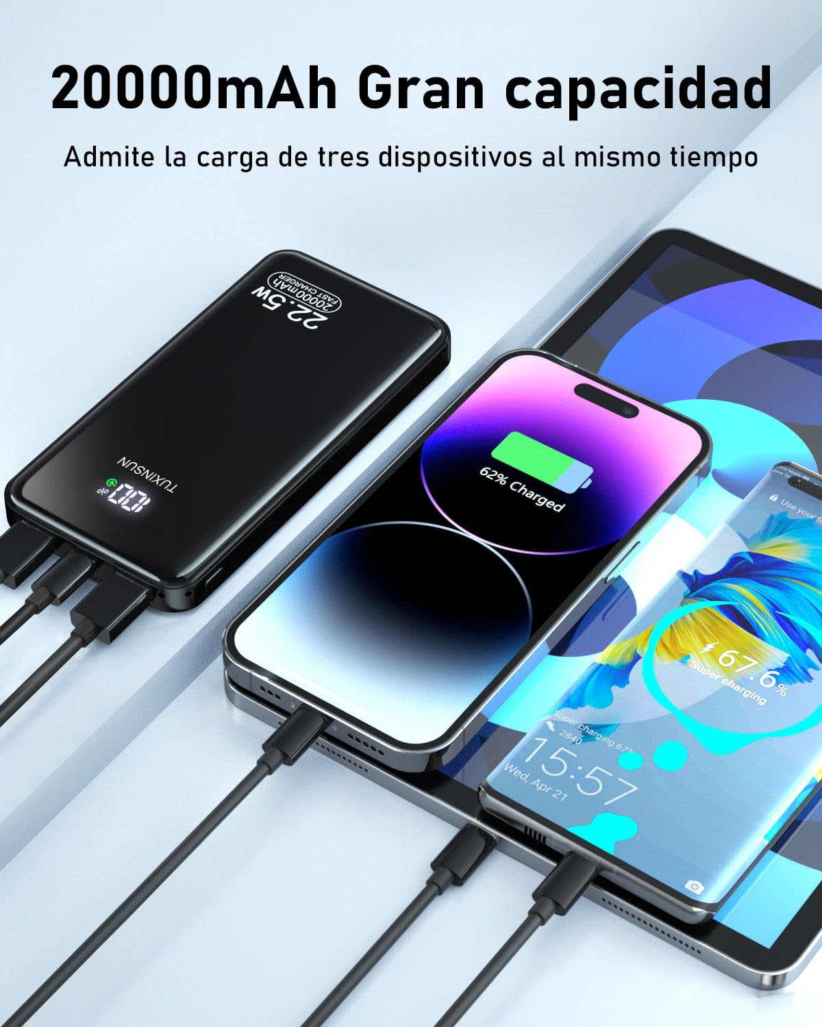 Batería Externa 20000mAh, 22.5W Power Bank PD3.0 QC4.0 Carga Rápida, Powerbank USB C Entrada Salida, Pantalla LCD Grande y Compacto para iPhone, Samsung, Xiaomi, iPad, AirPod (Negro) – para oposiciones – Material de estudio – OpoMarket