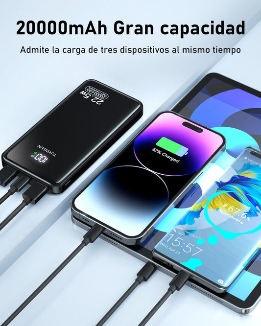 Batería Externa 20000mAh, 22.5W Power Bank PD3.0 QC4.0 Carga Rápida, Powerbank USB C Entrada Salida, Pantalla LCD Grande y Compacto para iPhone, Samsung, Xiaomi, iPad, AirPod (Negro) – para oposiciones – Material de estudio – OpoMarket