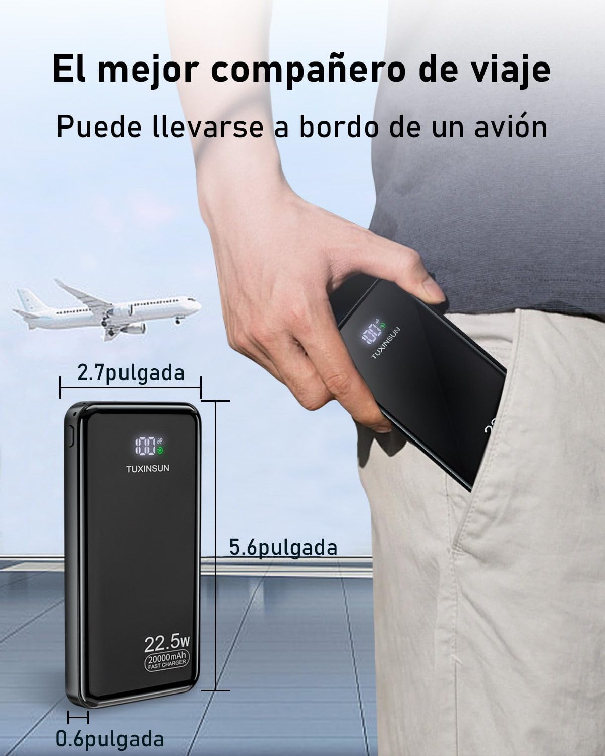 Batería Externa 20000mAh, 22.5W Power Bank PD3.0 QC4.0 Carga Rápida, Powerbank USB C Entrada Salida, Pantalla LCD Grande y Compacto para iPhone, Samsung, Xiaomi, iPad, AirPod (Negro) – para oposiciones – Material de estudio – OpoMarket