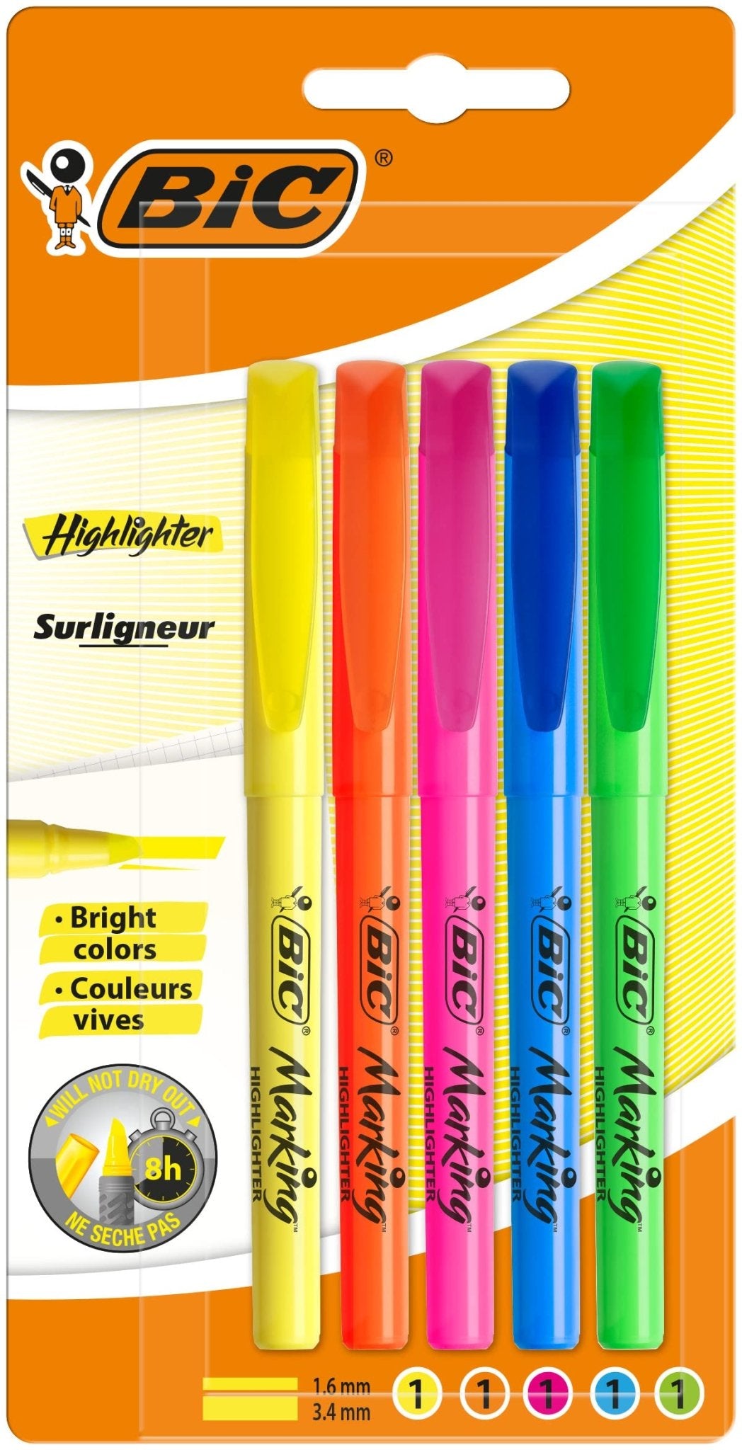 BiC Brite Liner - Rotuladores fluorescentes (5 unidades) – para oposiciones – Material de estudio – OpoMarket