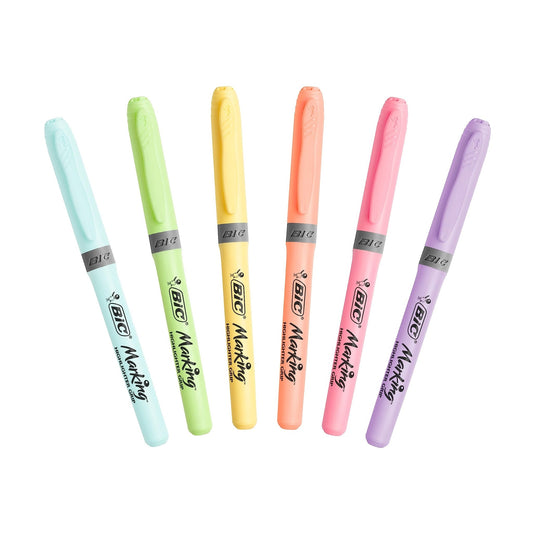 BIC Highlighter Grip Pastel Marcadores de Punta Biselada Regulable - Colores surtidos, Pack de 6 subrayadores pastel, Óptimo para Material Escolar y de Oficina – para oposiciones – Material de estudio – OpoMarket