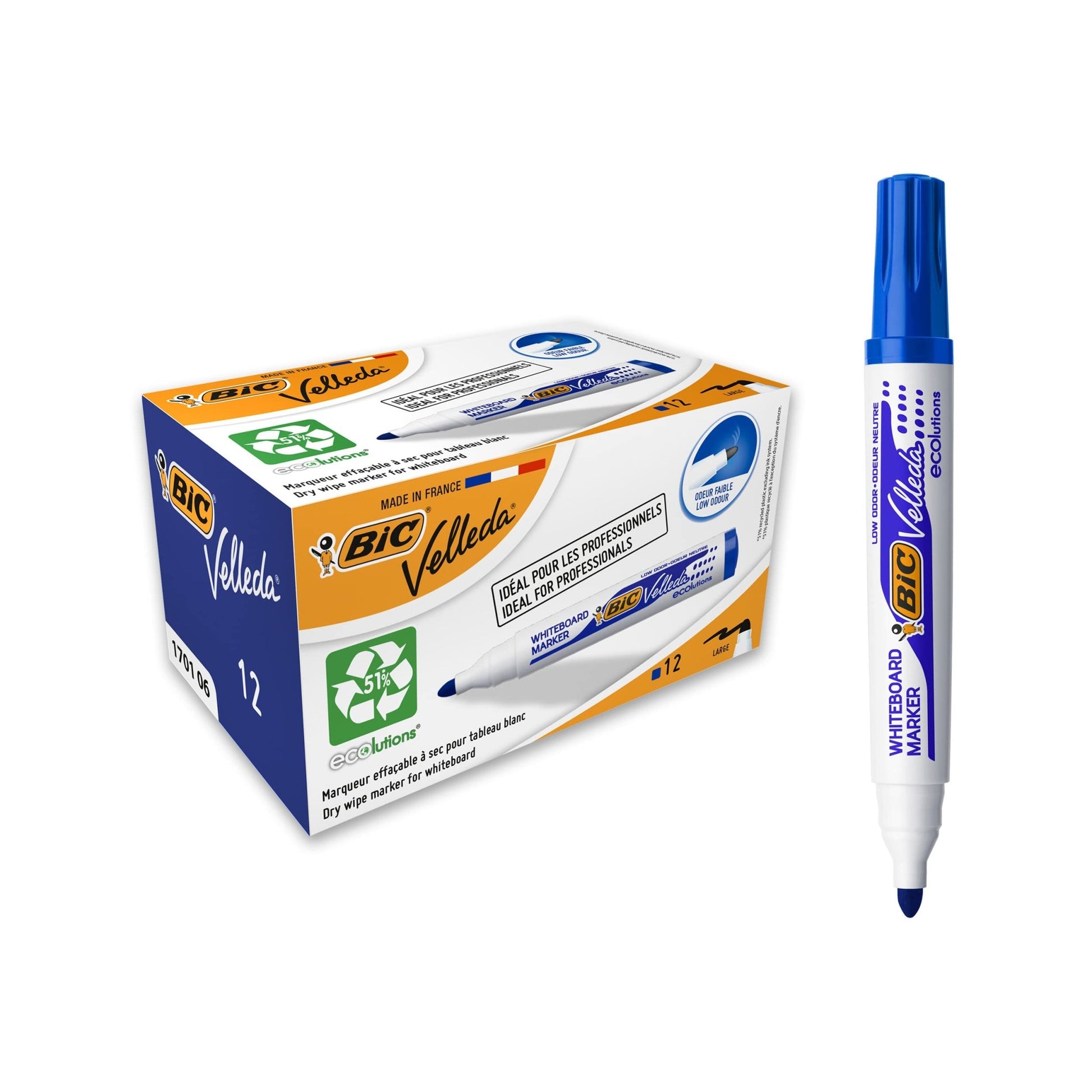 BIC Velleda Ecolutions 1701 Rotuladores de Pizarra, Óptimo para Uso de Oficina y la Escuela, Azul, Paquete de 12 Unidades – para oposiciones – Material de estudio – OpoMarket