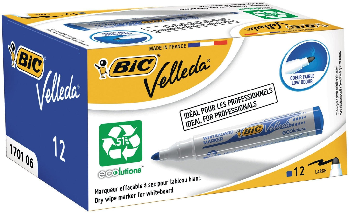 BIC Velleda Ecolutions 1701 Rotuladores de Pizarra, Óptimo para Uso de Oficina y la Escuela, Azul, Paquete de 12 Unidades – para oposiciones – Material de estudio – OpoMarket