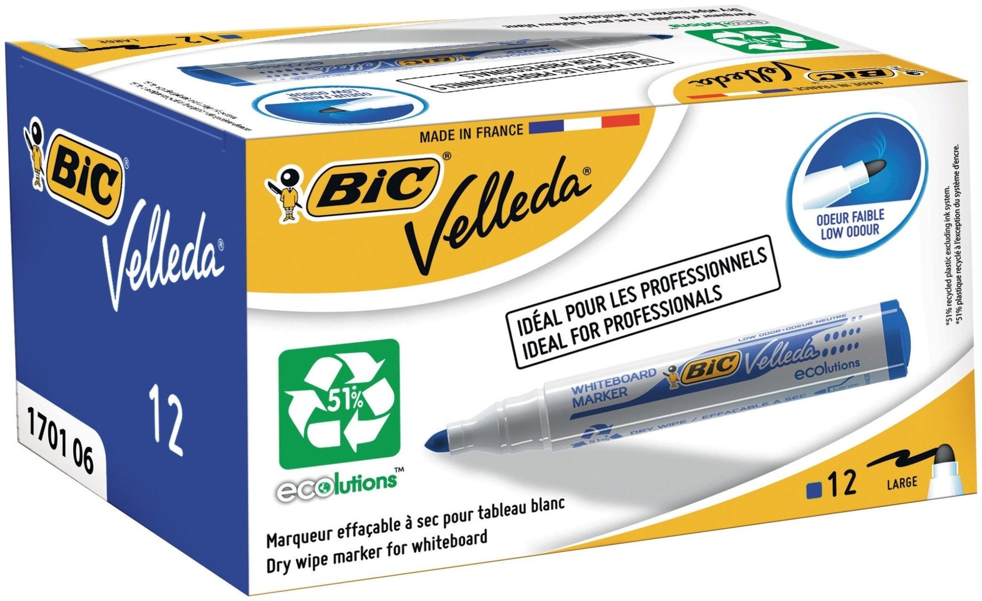 BIC Velleda Ecolutions 1701 Rotuladores de Pizarra, Óptimo para Uso de Oficina y la Escuela, Azul, Paquete de 12 Unidades – para oposiciones – Material de estudio – OpoMarket