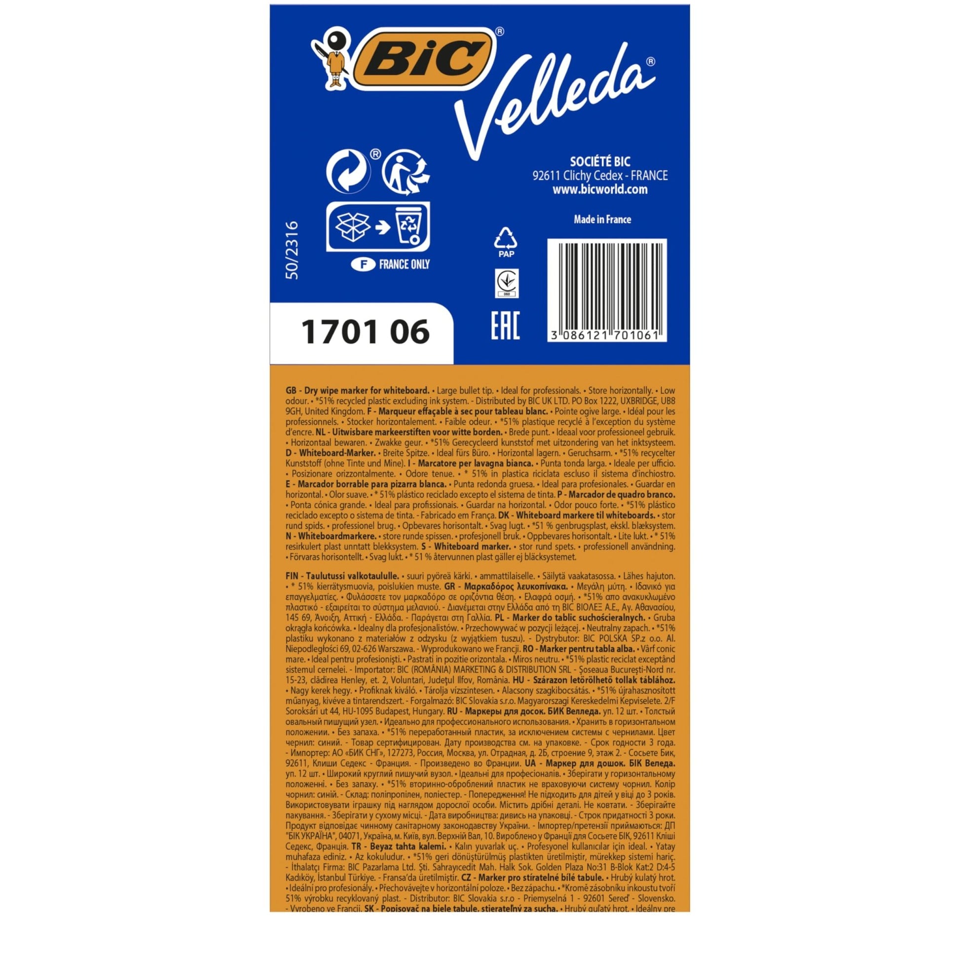 BIC Velleda Ecolutions 1701 Rotuladores de Pizarra, Óptimo para Uso de Oficina y la Escuela, Azul, Paquete de 12 Unidades – para oposiciones – Material de estudio – OpoMarket