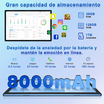 BIEGEDY 2026 último Tablet 10 Pulgadas Android 15 con Gemini AI, 30GB RAM + 128GB ROM, Octa - Core 2.0GHZ, 8000mAh, GMS, Widevine L1, GPS, OTG,5G WiFi 6 & BT 5.0,Tablet Teclado y Raton - Azul – Ordenador personal para oposiciones – Material de estudio – OpoMarket