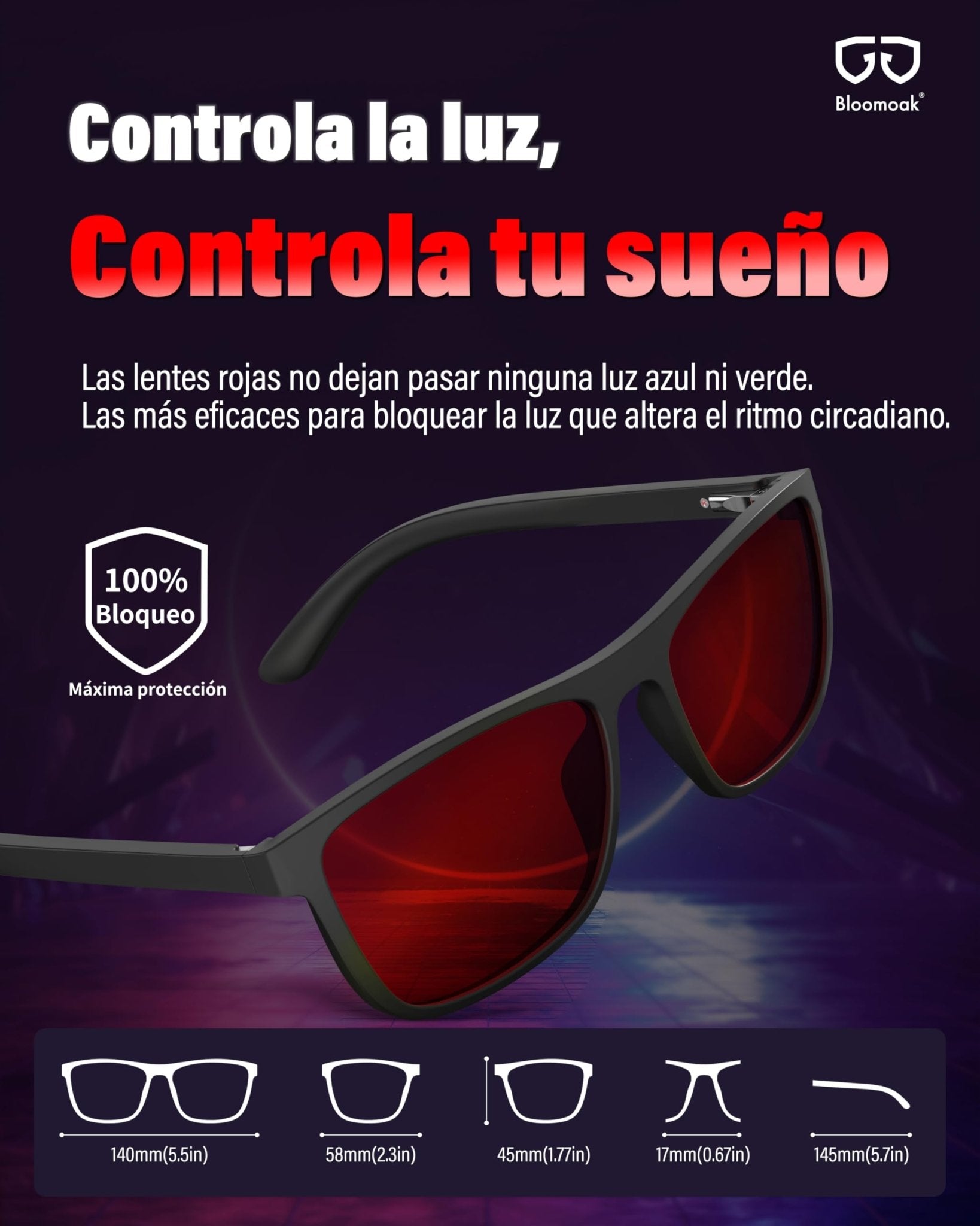 gafas luz azul antifatiga con lentes rojas
