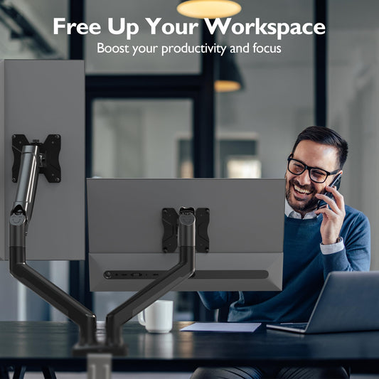 BONTEC Soporte Monitor Doble para Pantalla de 13 a 32 Pulgadas con Inclinación, Giro y Rotación, Soporte Monitor Ergonómico con Resorte de Gas y Gestión de Cables, VESA 75/100 mm, hasta 9 kg – para oposiciones – Material de estudio – OpoMarket