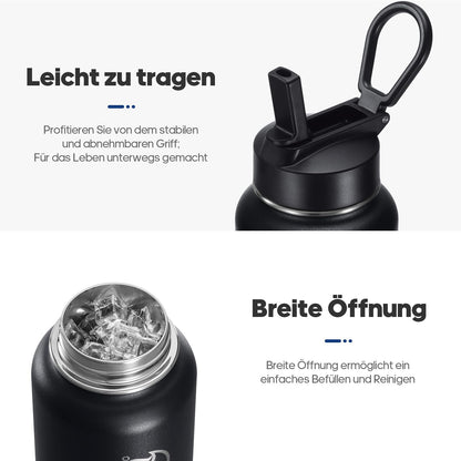 Botella Agua Acero Inoxidable 500ml/750ml/1L, Botella Térmica Isotérmica con Pajita y Boquilla, Cantimplora Acero Inoxidable para Gimnasio, Deporte, Viaje, Termo Agua Reutilizable 24h Frío/12h Calor – para oposiciones – Material de estudio – OpoMarket