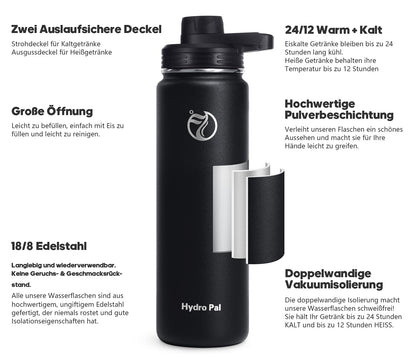 Botella Agua Acero Inoxidable 500ml/750ml/1L, Botella Térmica Isotérmica con Pajita y Boquilla, Cantimplora Acero Inoxidable para Gimnasio, Deporte, Viaje, Termo Agua Reutilizable 24h Frío/12h Calor – para oposiciones – Material de estudio – OpoMarket