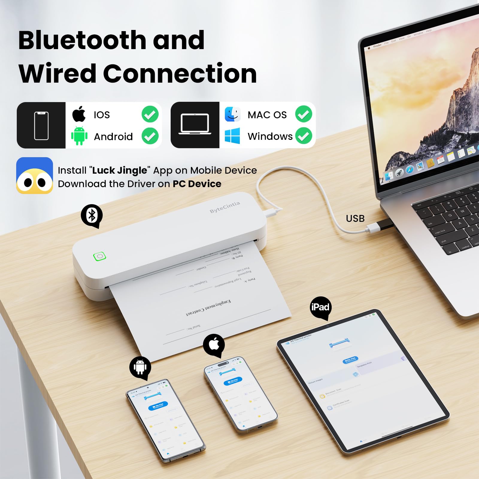 ByteCintia A4 Impresora portátil térmica, Impresora de Papel A4 Bluetooth para Oficina Móvil, Compatible con teléfonos Android e iOS y computadoras portátiles, – Ordenador personal para oposiciones – Material de estudio – OpoMarket