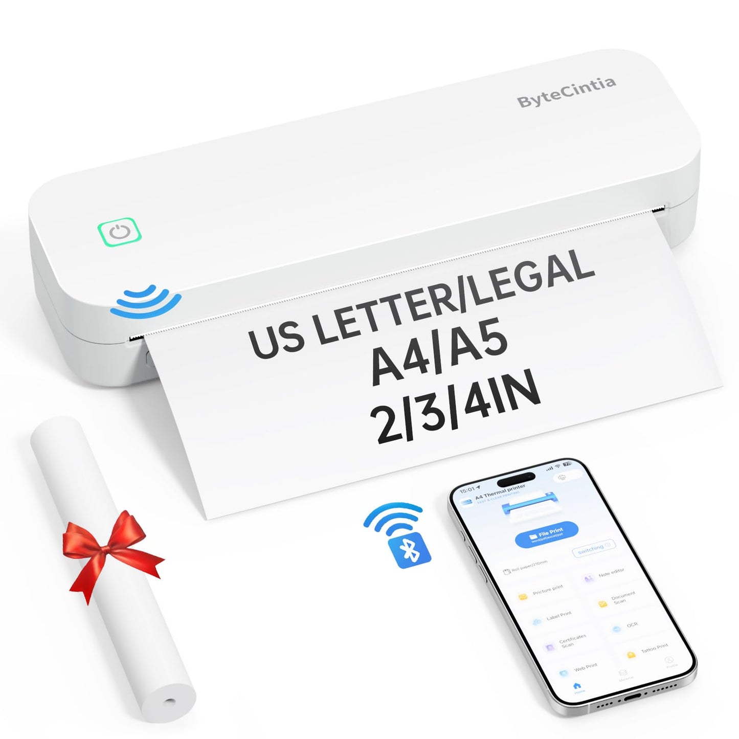 ByteCintia A4 Impresora portátil térmica, Impresora de Papel A4 Bluetooth para Oficina Móvil, Compatible con teléfonos Android e iOS y computadoras portátiles, – Ordenador personal para oposiciones – Material de estudio – OpoMarket