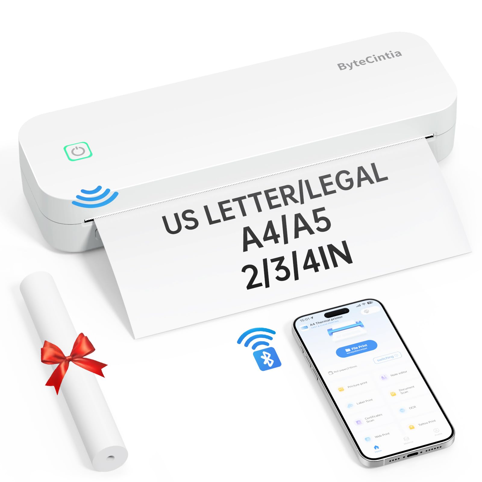 ByteCintia A4 Impresora portátil térmica, Impresora de Papel A4 Bluetooth para Oficina Móvil, Compatible con teléfonos Android e iOS y computadoras portátiles, – Ordenador personal para oposiciones – Material de estudio – OpoMarket