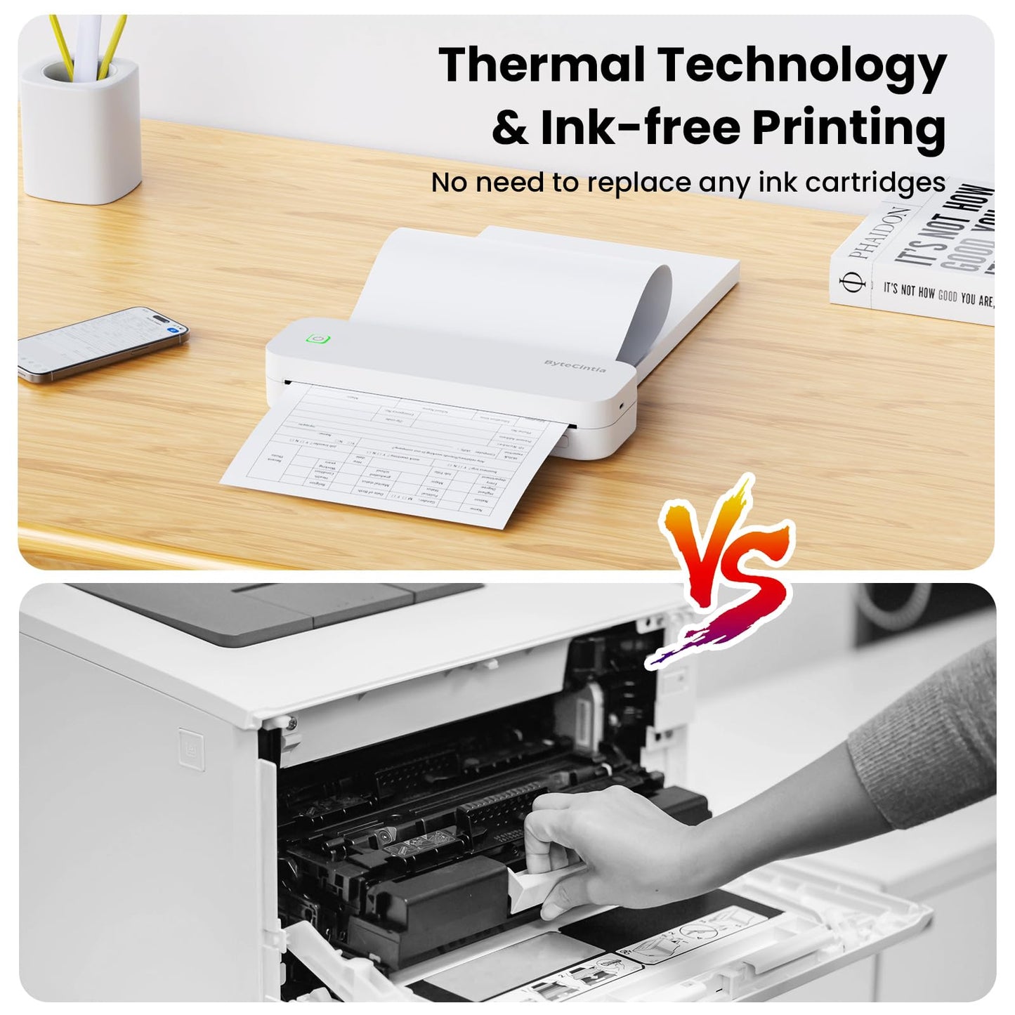 ByteCintia A4 Impresora portátil térmica, Impresora de Papel A4 Bluetooth para Oficina Móvil, Compatible con teléfonos Android e iOS y computadoras portátiles, – Ordenador personal para oposiciones – Material de estudio – OpoMarket