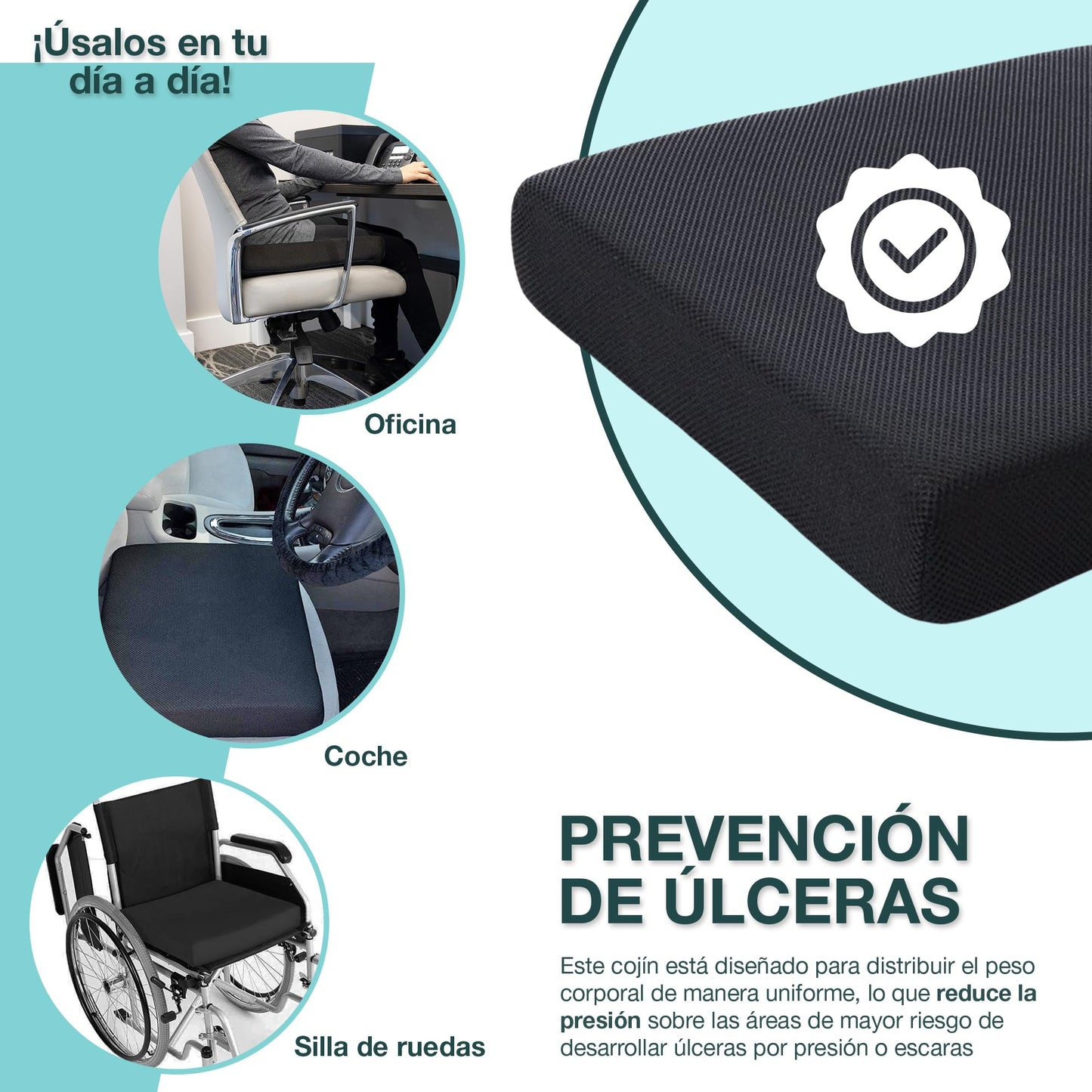 Cojín Antiescaras de Espuma Viscoelástica de Memoria para Silla de Ruedas (42x42x8cm) - Cojín Ergonómico para Silla de Oficina - Cojín Viscoelástico para Asiento de Coche – para oposiciones – Material de estudio – OpoMarket