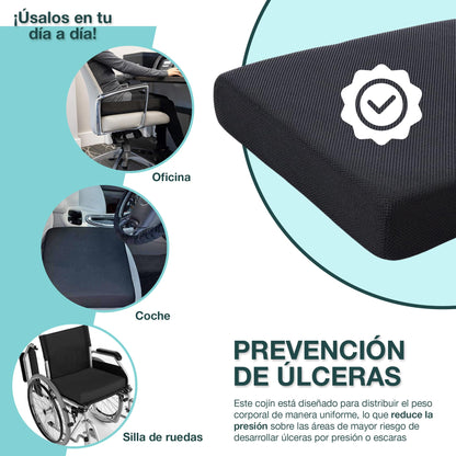 Cojín Antiescaras de Espuma Viscoelástica de Memoria para Silla de Ruedas (42x42x8cm) - Cojín Ergonómico para Silla de Oficina - Cojín Viscoelástico para Asiento de Coche – para oposiciones – Material de estudio – OpoMarket